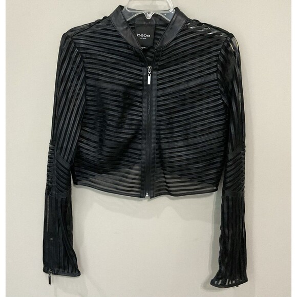 Vintage Y2K Bebe Leather & Mesh Cropped Jacket Size M Fitted Baddie Indie - Picture 1 of 8